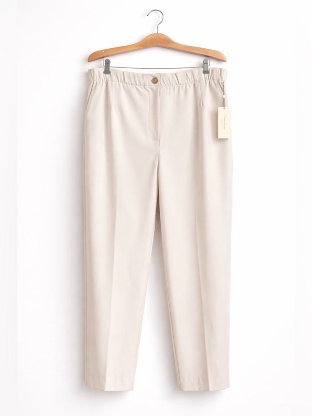 HAVER & BLAIR Cropped Trouser Elastic Waist Beige Work Pant